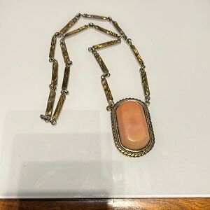 Chunky heavy western brass silver rodeo long necklace pink coral country cowboy